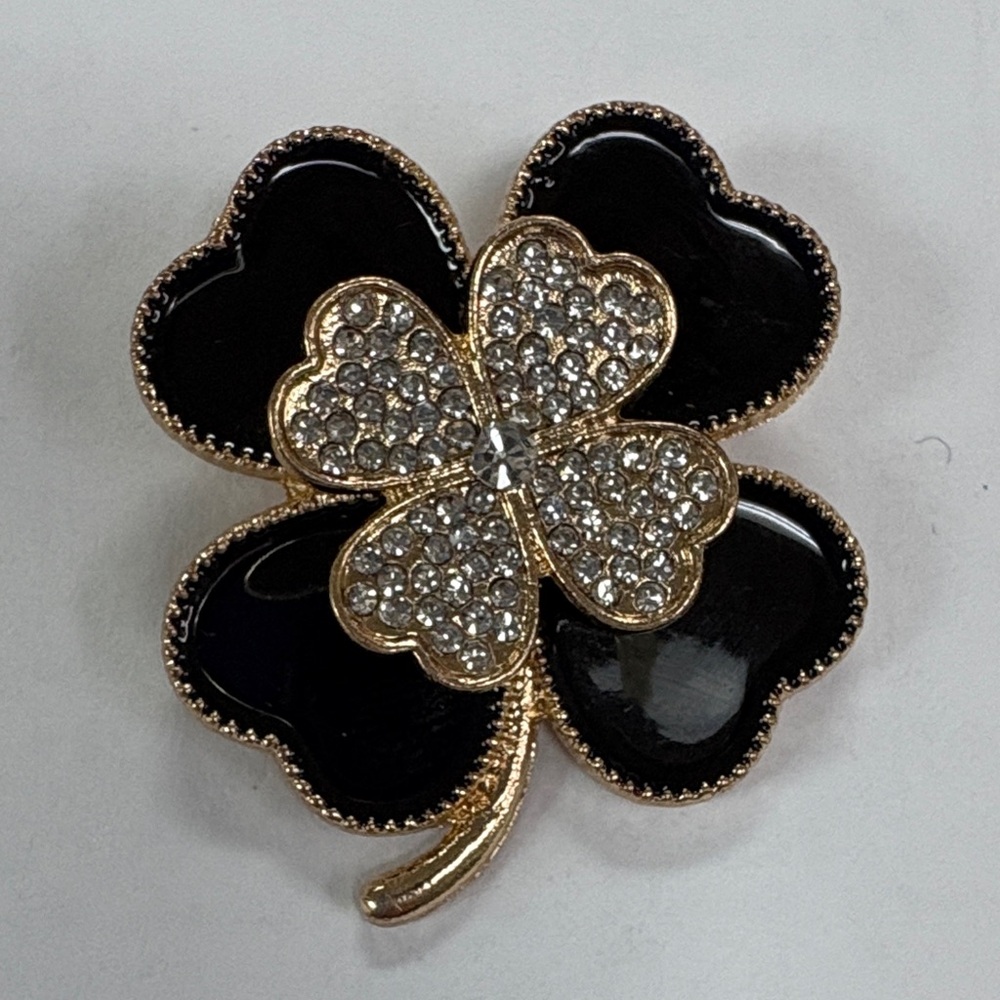 Black and Gold Clover Brooch